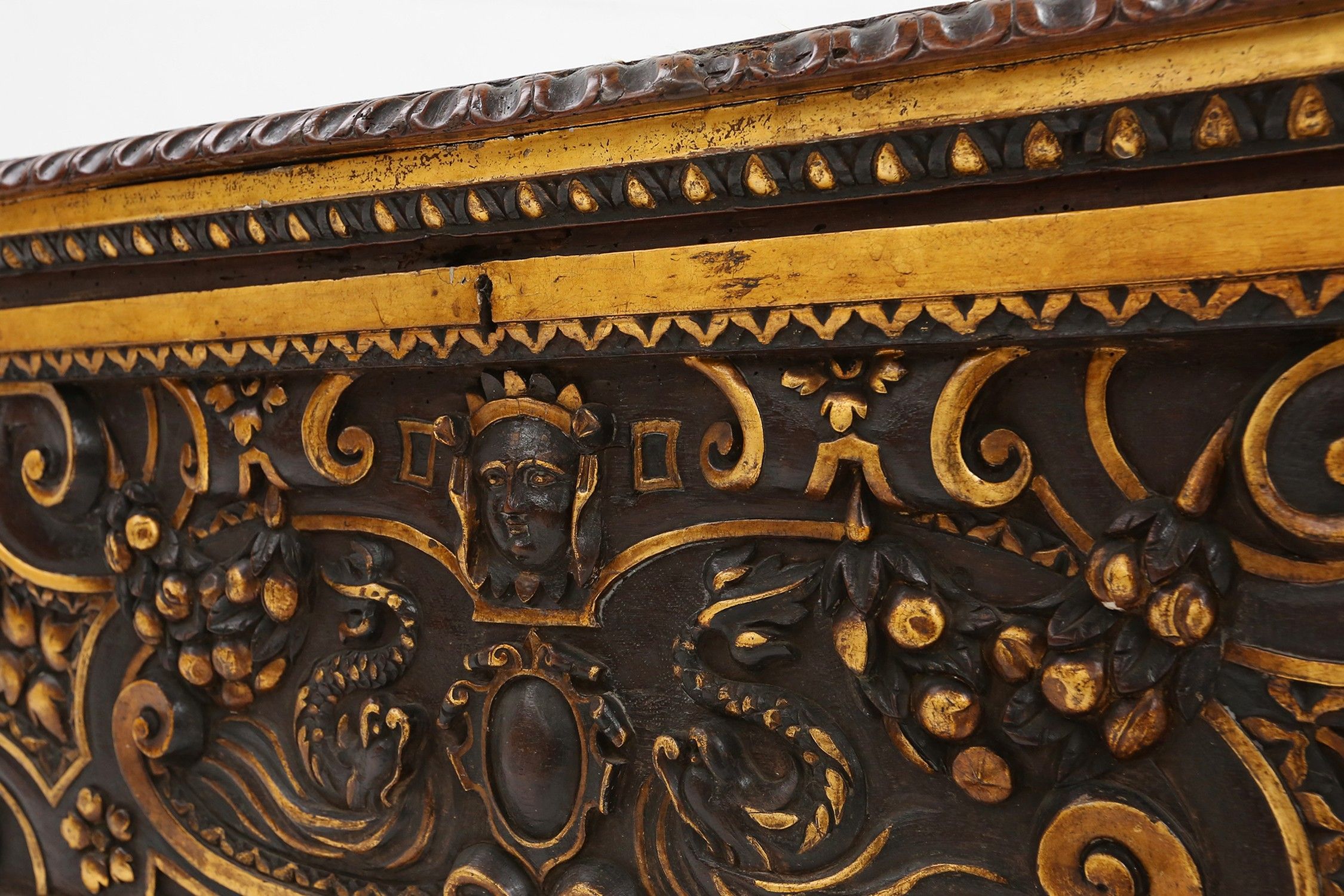 Large 16th century carved and polychroom painted oak Venetian chest, Italythumbnail
